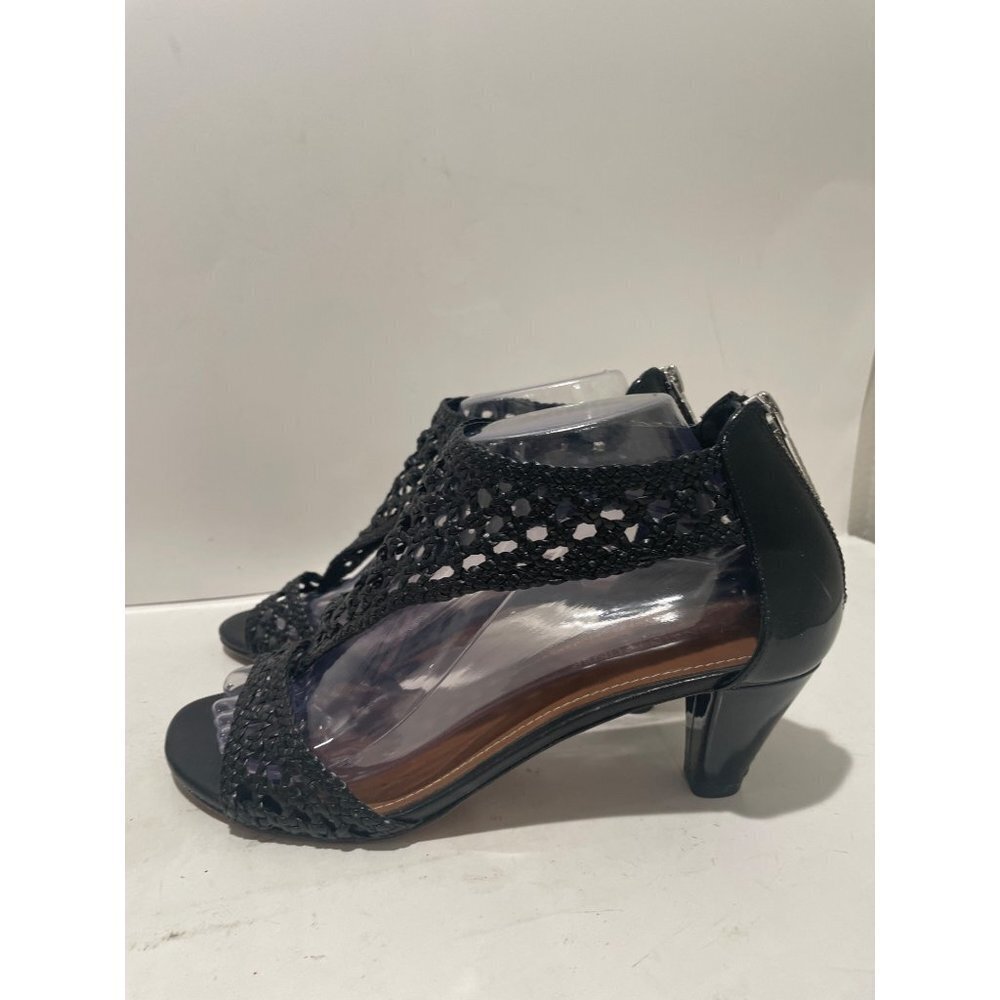 Donald J. Pliner Black Crochet Peep-Toe Heels